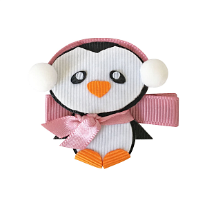 Заколка-зажим "Пингвин в наушниках ", коллекция "Penguin", кварцевый розовый